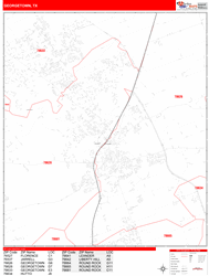 Georgetown  Wall Map Zip Code Red Line Style 2024